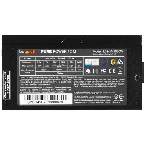 Блок питания Be Quiet! 1000W PURE POWER 12 M BN345 16 pin (PCIe 5.0 Connector Cable Details)