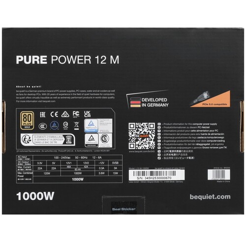 Блок питания Be Quiet! 1000W PURE POWER 12 M BN345 16 pin (PCIe 5.0 Connector Cable Details)