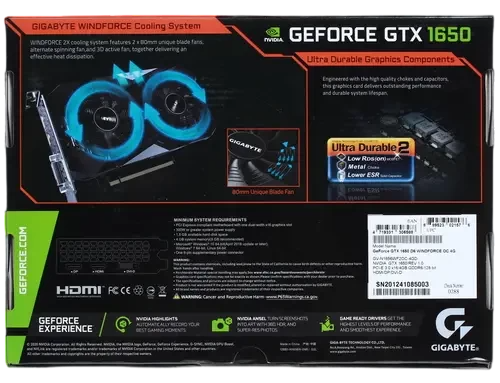Видеокарта Gigabyte (GV-N1656WF2OC-4GD 3.0) GeForce GTX 1650 4GB D6 WINDFORCE OC