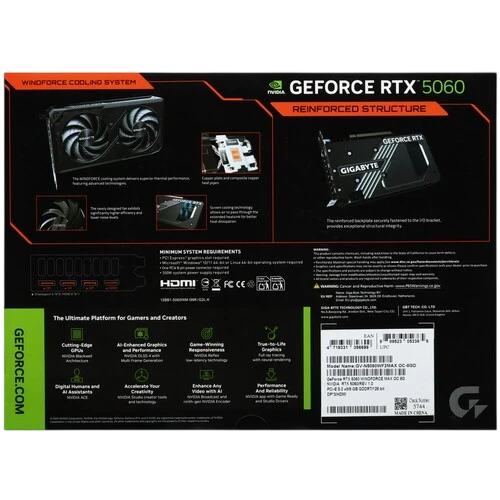 Видеокарта Gigabyte (GV-N5060WF2MAX OC-8GD) GeForce RTX 5060 8GB WINDFORCE MAX OC
