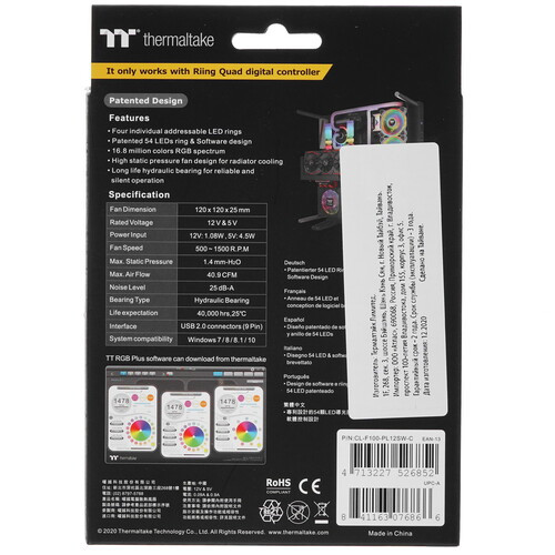 Вентилятор для корпуса Thermaltake Riing Quad 12 Radiator TT Premium Edition RGB CL-F100-PL12SW-C
