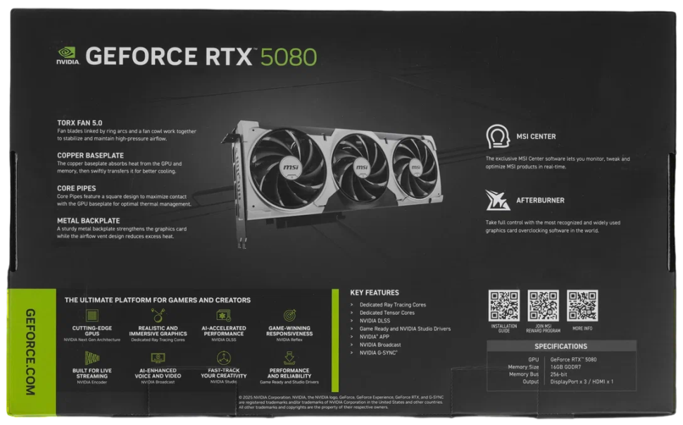Видеокарта MSI (G5080-16V3P) GeForce RTX 5080 16G VENTUS 3X PLUS
