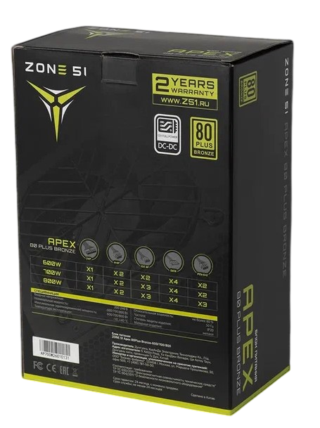 Блок питания Zone 51 600W Apex 80Plus Bronze (Z51BRZ600BK)