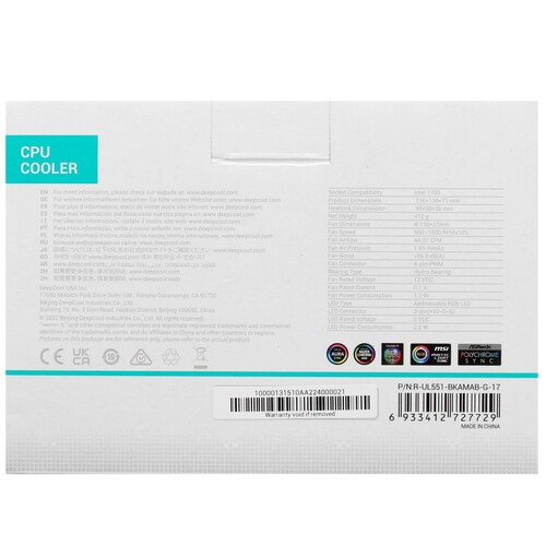 Кулер для процессора Deepcool UL551 1700 R-UL551-BKAMAB-G-17 PWM
