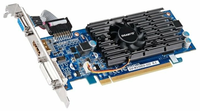 Видеокарта GIGABYTE (GV-N210D3-1GL) GeForce 210 590MHz PCI-E 2.0 1024MB 1200MHz 64 bit DVI HDMI HDCP