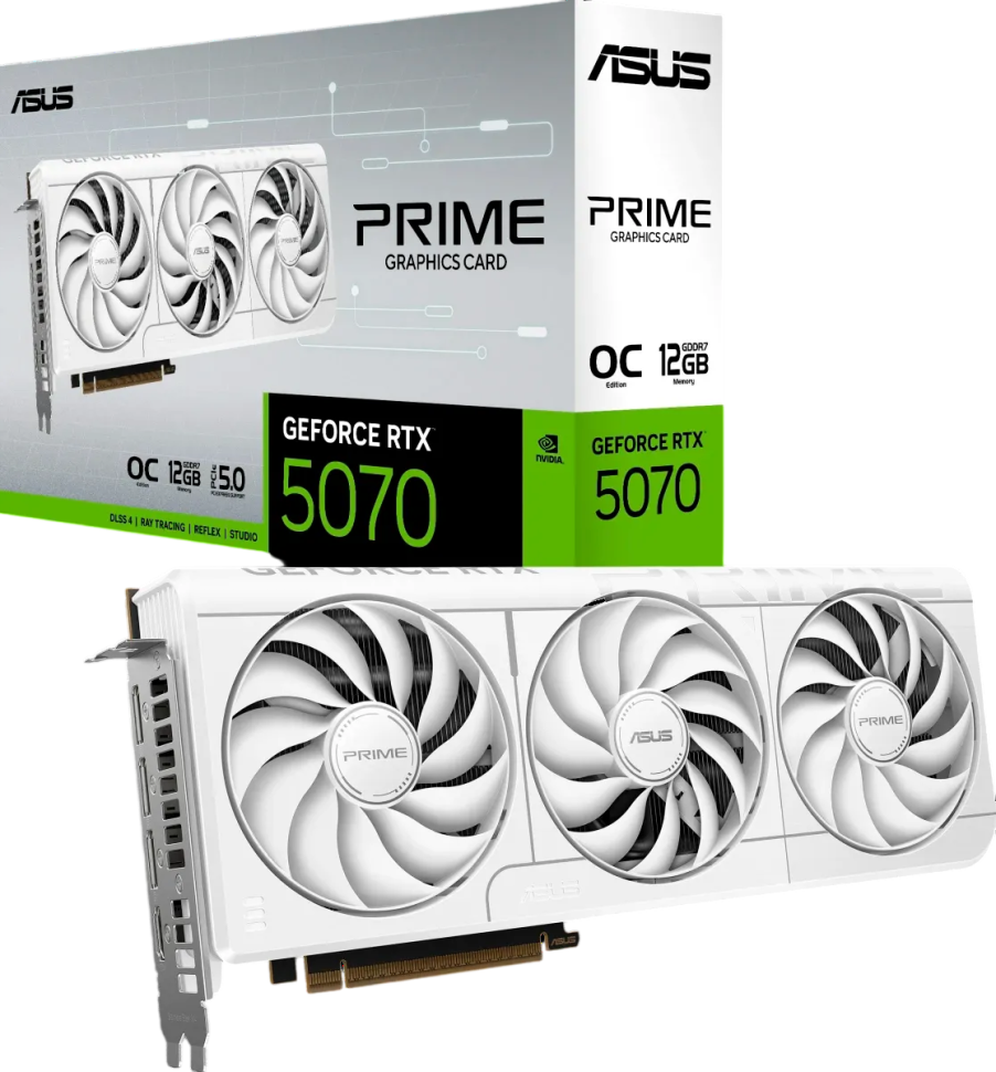 Видеокарта ASUS (PRIME-RTX5070-O12G-WHITE) GeForce RTX 5070 12GB PRIME OC WHITE (90YV0M19-M0NA00)