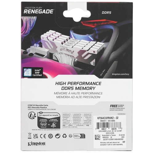 Оперативная память 32 Gb 6400 MHz Kingston FURY Renegade White (KF564C32RWK2-32)