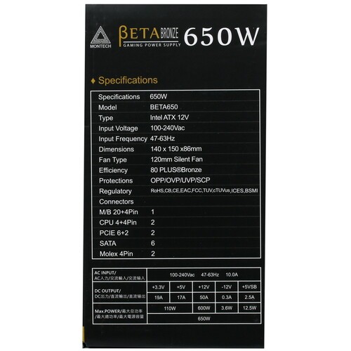 Блок питания Montech 650W BETA Black (BETA650)