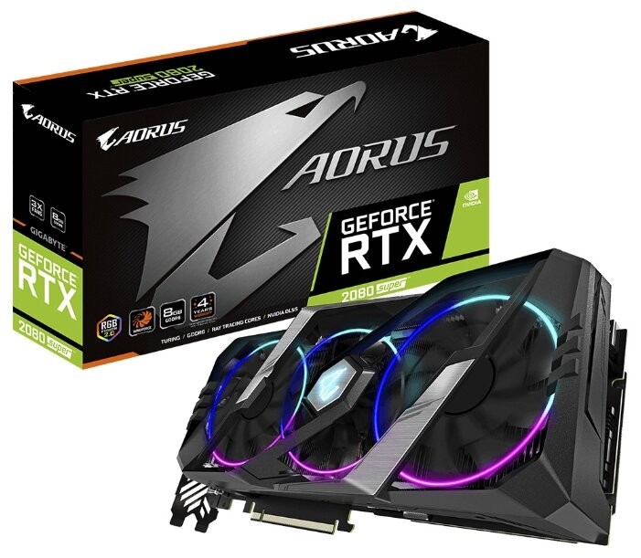 Видеокарта GIGABYTE (GV-N208SAORUS-8GC) GeForce RTX 2080 SUPER 1860MHz PCI-E 3.0 8192MB 15500MHz 256 bit 3xHDMI 3xDisplayPort HDCP AORUS
