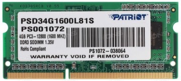 Оперативная память 4 Gb 1600 MHz PATRIOT SL (PSD34G1600L81S)