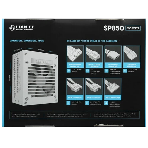 Блок питания Lian Li 850W SP850 White (G89.SP850W.01RU) 16 Pin (PCIe 5.0 Connector Cable Details)