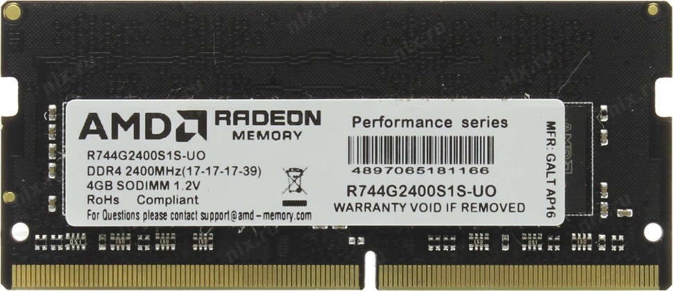 Оперативная память 4 Gb 2400 MHz AMD R7 PERFOMANCE SERIES Black (R744G2400S1S-U)