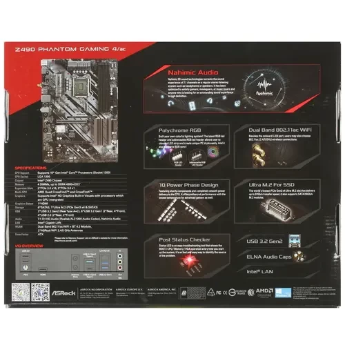 Материнская плата ASRock Z490 PHANTOM GAMING 4/AC