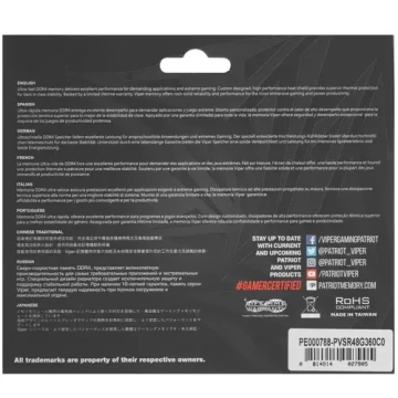 Оперативная память 8 Gb 3600 MHz PATRIOT VIPER STEEL RGB (PVSR48G360C0)