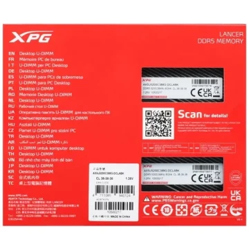 Оперативная память 16 Gb 5200 MHz ADATA XPG LANCER (AX5U5200C388G-DCLABK)