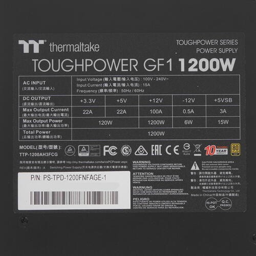 Блок питания Thermaltake 1200W TOUGHPOWER GF1 1200 PS-TPD-1200FNFAGE-1