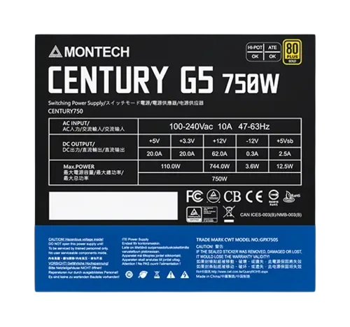 Блок питания Montech 750W CENTURY G5 Black (CENTURYG5750) 16 Pin (PCIe 5.0 Connector Cable Details)