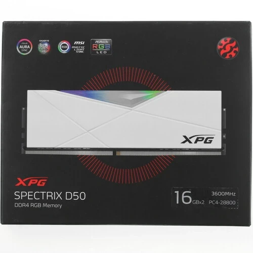 Оперативная память 32 Gb 3600 MHz ADATA XPG SPECTRIX D50 RGB White (AX4U360016G18I-DW50)