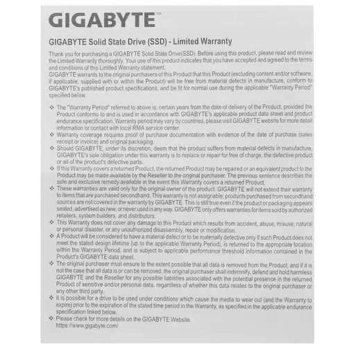 Твердотельный накопитель Gigabyte 500 Gb (G325E500G)