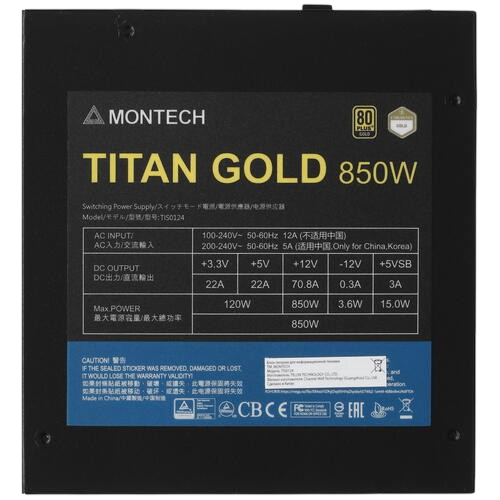 Блок питания Montech 850W TITAN GOLD Black (TIS0124) 16 Pin (PCIe 5.0 Connector Cable Details)