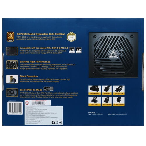 Блок питания Montech 1000W TITAN GOLD Black (TIS0125) 16 Pin (PCIe 5.0 Connector Cable Details)