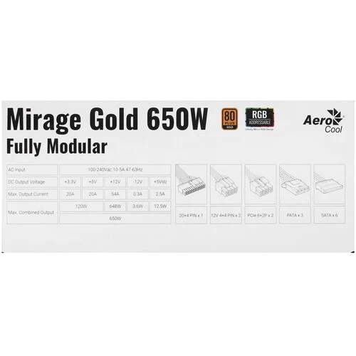 Блок питания Aerocool 650W Mirage Gold ARGB (4711099472581)