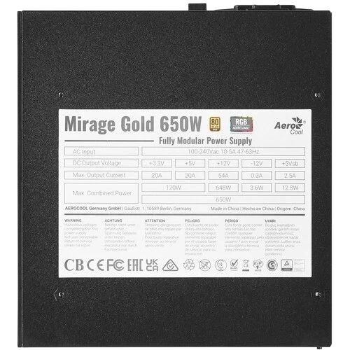 Блок питания Aerocool 650W Mirage Gold ARGB (4711099472581)