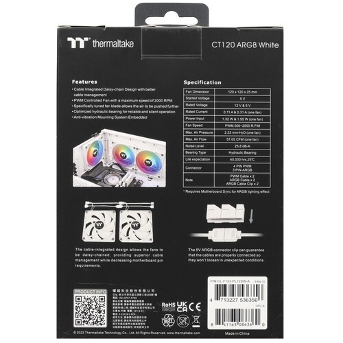 Комплект вентиляторов для корпуса Thermaltake CT120 ARGB White CL-F153-PL12SW-A PWM