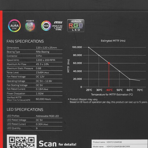 Вентилятор для корпуса ADATA XPG VENTO 120 ARGB Black VENTO120ARGB-BKCWW