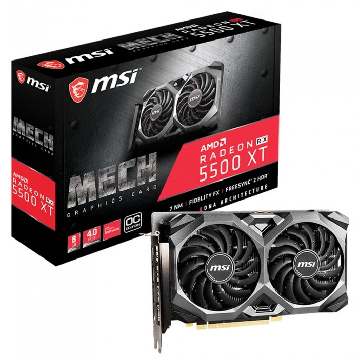 Видеокарта MSI (RX 5500 XT MECH 8G OC) Radeon RX 5500 XT 1647Mhz PCI-E 4.0 8192Mb 14000Mhz 128 bit HDMI 3xDisplayPort HDCP MECH OC