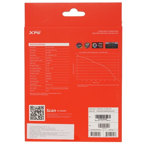 Вентилятор для корпуса ADATA XPG HURRICANE 140 ARGB White HURRICANE140ARGBPWM-WHCWW PWM
