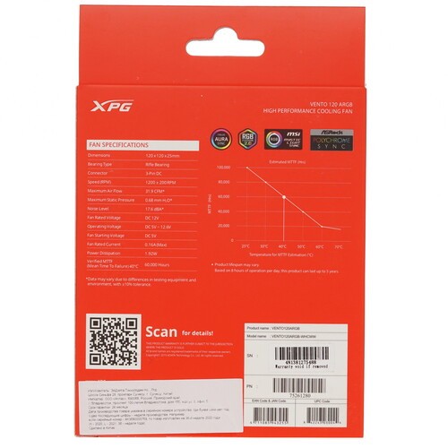 Вентилятор для корпуса ADATA XPG VENTO 120 ARGB White VENTO120ARGB-WHCWW