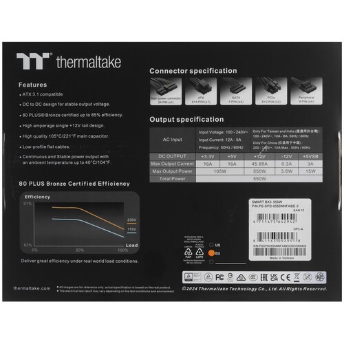 Блок питания Thermaltake 550W Smart BX3 550 (PS-SPD-0550NNFABx-3/PS-SPD-0550NNFABE-3) 16 Pin (PCIe 5.0 Connector Cable Details)