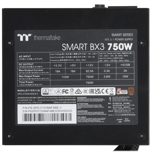 Блок питания Thermaltake 750W Smart BX3 750 (PS-SPD-0750NNFABx-3/PS-SPD-0750NNFABE-3)