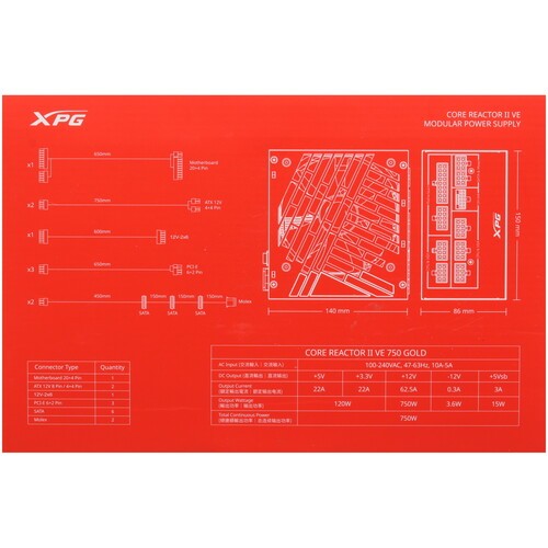 Блок питания ADATA XPG 750W CORE REACTOR II VE 750 (COREREACTORIIVE750G-BKCEU) 16 Pin (PCIe 5.0 Connector Cable Details)