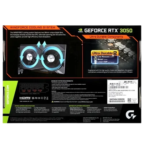 Видеокарта Gigabyte (GV-N3050WF2OCV2-8GD) GeForce RTX 3050 8GB WINDFORCE OC V2