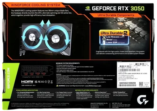 Видеокарта Gigabyte (GV-N3050WF2OCV2-8GD) GeForce RTX 3050 8GB WINDFORCE OC V2