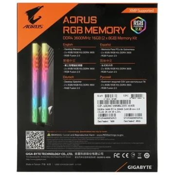 Оперативная память 16 Gb 3600 MHz GIGABYTE AORUS RGB Silver (GP-AR36C18S8K2HU416R)
