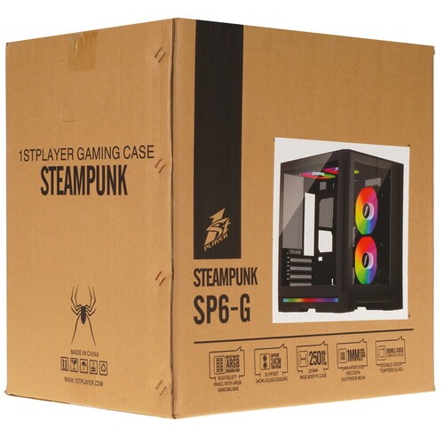 Компьютерный корпус 1STPLAYER STEAM PUNK SP6 TG Black (SP6-G-BK)
