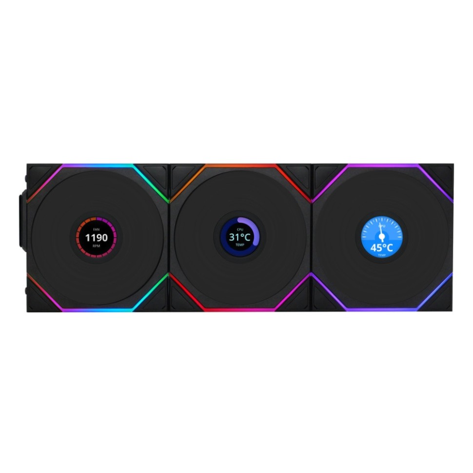 Комплект вентиляторов для корпуса Lian Li UNI FAN TL WIRELESS LCD 120 Reverse Blade Black (G99.12RTLLCD1W3B.R0)