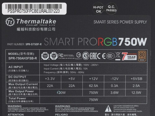 Блок питания Thermaltake 750W SMART PRO RGB PS-SPR-0750FPCBEU-R