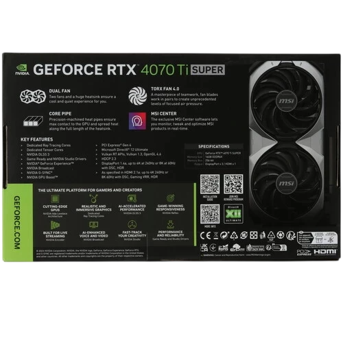Видеокарта MSI (RTX 4070 Ti SUPER 16G VENTUS 2X) GeForce RTX 4070 Ti SUPER 16GB VENTUS 2X