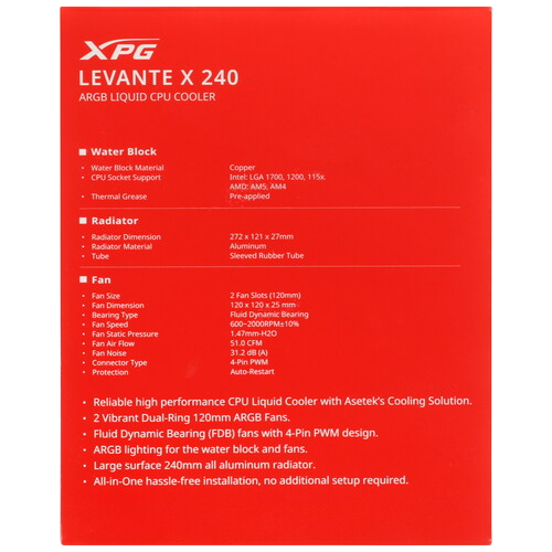 Система жидкостного охлаждения для процессора ADATA XPG Levante X 240 RGB White LEVANTEX240-WHCWW