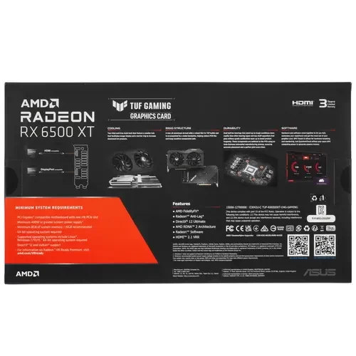 Видеокарта ASUS (TUF-RX6500XT-O4G-GAMING) Radeon RX 6500 XT 4GB TUF GAMING OC