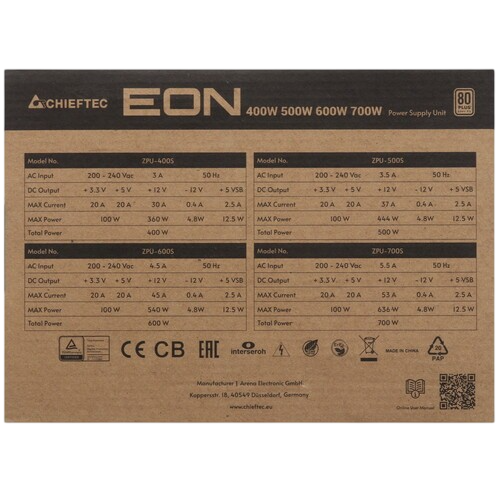 Блок питания Chieftec 500W Eon Black (ZPU-500S)