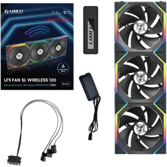 Комплект вентиляторов для корпуса Lian Li UNI FAN SL WIRELESS 120 Reverse Blade 12RSL1W3B ARGB Black(G99.12RSL1W3B.R0)