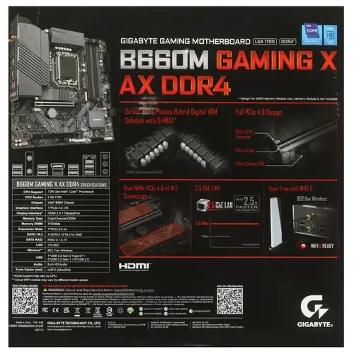 Материнская плата GIGABYTE B660M GAMING X AX DDR4