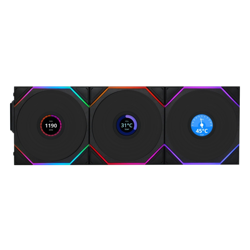 Комплект вентиляторов для корпуса Lian Li UNI FAN TL WIRELESS LCD 120 12TLLCD1W3B ARGB Black (G99.12TLLCD1W3B.R0)