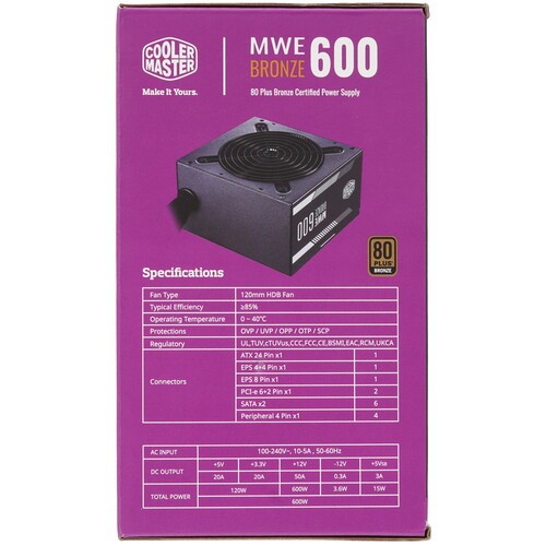 Блок питания Cooler Master 600W MWE Bronze V2 600 MPE-6001-ACAAB-EU