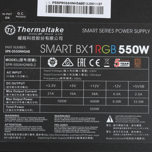 Блок питания Thermaltake 550W Smart BX1 RGB PS-SPR-0550NHSABE-1